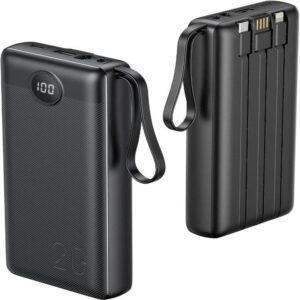 20000mAh Power Bank with Built-in Cables - Black 35% off